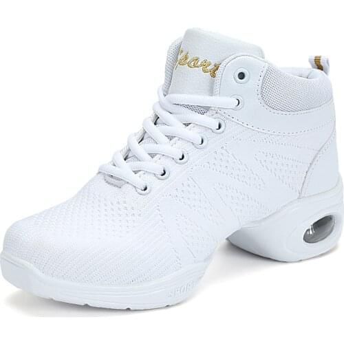 Women New PU Soft Outsole Sneakers Comfortable Dance Shoes Breath Woven Mesh Modern Jazz Sports Feature Dance Sneakers