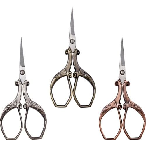 MIUSIE Vintage Plumage Corner Angle Handle Needlework Scissors For Embroidery Nail Makeup Sewing Craft Art Work Scissors