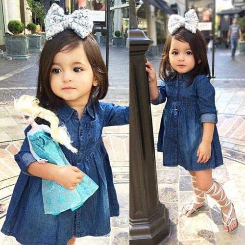 2019 autumn Baby Girl Denim Dress Toddler Baby Girls Dress Princess Party Pageant Long Sleeve Dresses Kids Girl Infant Clothes
