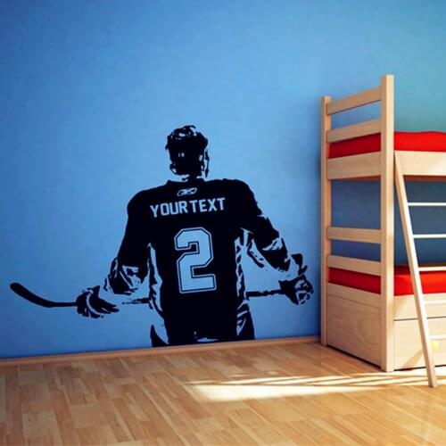Personalized Free Shipping Hockey Player Vinyl Wall Decal Custom Boys Name & Number Wall Decals Boys Bedroom Wall Decor D-78