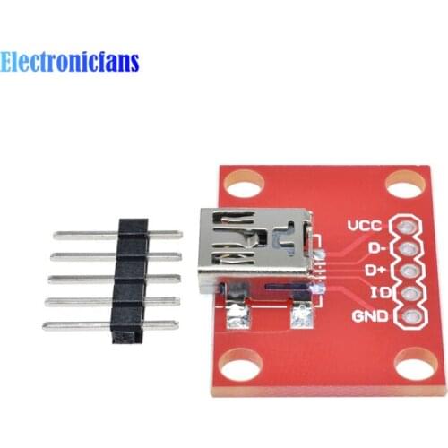 Mini USB Adapter Plate Breakout Board 5Pin For USB Mini-B Extension 5V 100mA Board with pin header Electrical Components