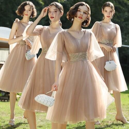 Bridesmaids Dress Illusion Sleeveless V-Neck Pleat Sequined Beading Embroidery A-Line Tulle Vintage Lady Wedding Party Gown E333