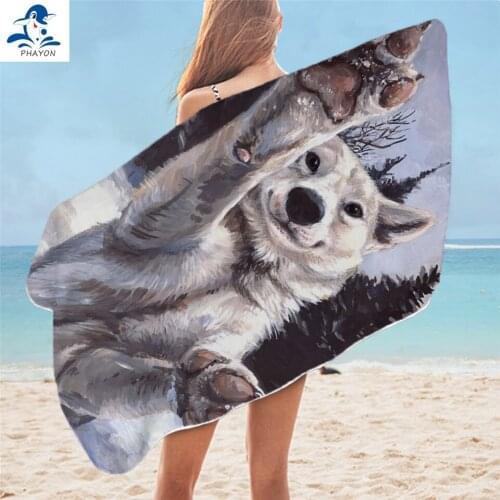PHAYON Snow Wolf Bath Towel Microfiber Animals Printing Beach Towel Soft Surf Poncho Camping Tent Travel Blanket Dropshipping