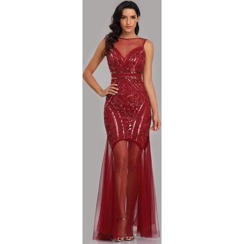Robe De Soiree Sequins Beading Evening Dresses Mermaid Formal Sleeveless Round collar Prom Party Long Dress 2019 New Style