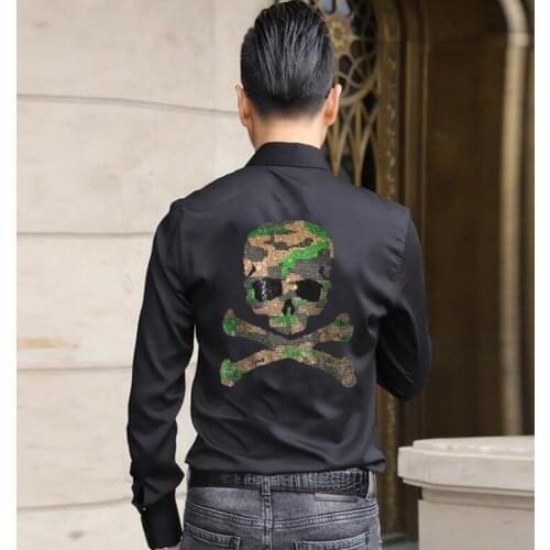 Summer Men long Sleeve Casual Shirt Fashion Holiday Comfort Rhinestones Mens shirts Streetwear 2021 new