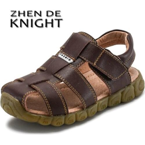 2021 New Summer Genuine Leather Sandals No-slip Wear-resistant Kids Beach Shoes Toe-cap Boys Girls Sandals Students Shoes