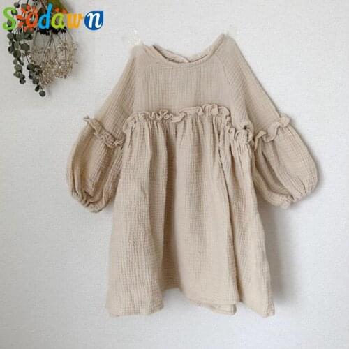 Sodawn Baby Girl Dress Ruffles Linen Long Sleeve New Princess Party Kids Clothes Spring Autumn Japan Style Girl Dresses