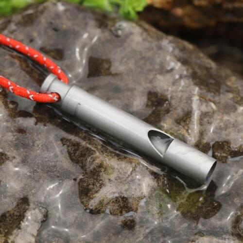 Pure Titanium Survival Whistle Outdoor Camping Hiking High Frequency Whistle With Cord U7EF