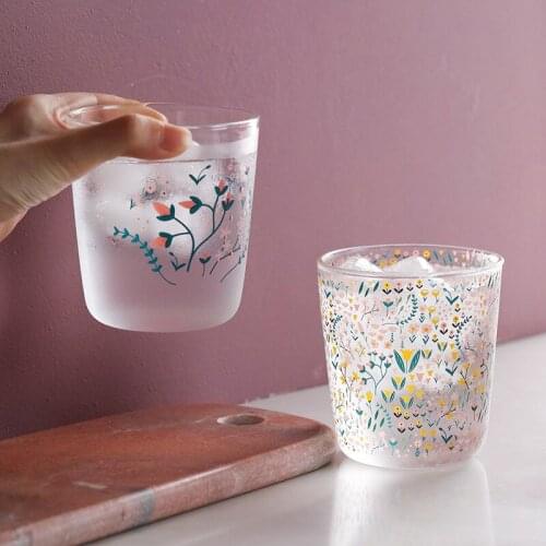 Cutelife Ins Nordic Vintage Transparent Coffee Glass Cup Heat-resistant Milk Juice Tea Cup Drinkware Print Home Wedding Glasses