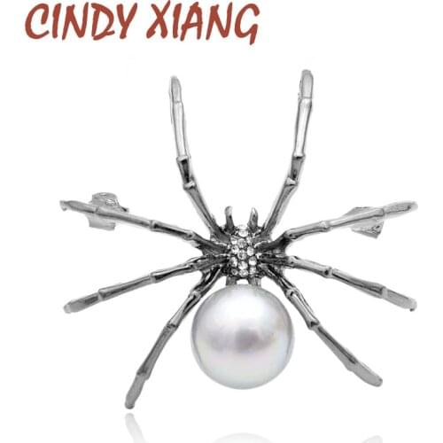 CINDY XIANG New Rhinestone Spider Brooches For Women Black Color Insect Pin Pearl Jewelry Summer Fashion Accessories Cool Brooch
