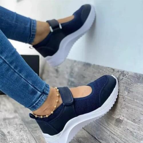 2021 Women Solid Color Polyester Stitching Mesh Velcro Thick-soled Comfortable Fashion Casual Classic All-match Sneakers Zapatos