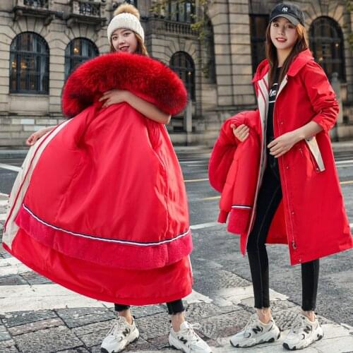 Ladys Coat 3 in 1 Parka Trench 4XL Large size Korean version of the thick to overcome Womens long Collar Cotton-padded Clothin