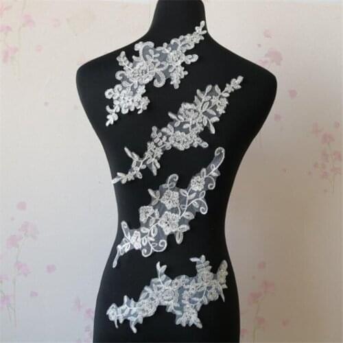 10 Mirror Pairs/ 20pcs Four Different Shapes Full Silver Thread Silver Line Embroidery Lace Applique Lace Trim For Cloth BD0577