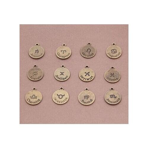 12pcs different design Double sided Plated Antique Bronze Zinc Alloy Charms Zodiac Pendant DIY jewelry accessories