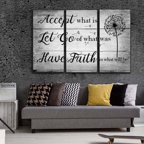 3 panel Abstract Black Letters With Dandelion Canvas Painting Modern Posters and Prints Cuadros Wall Art Living Room Home Decor