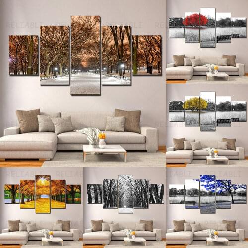 5 Panels Canvas Painting Picture Landscape Snow Sea Posters Modular Painting on the wall for living room Home Decoration