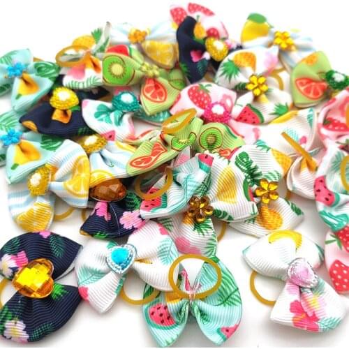 50 Pc Dog Hair Bows Rubber Bands Handmade Summer Fruit Style Dog Hair Bows Accessories Dog Grooming Pet Supplies Dog Accessories