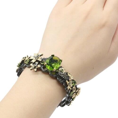 68x25mm Big 53g Gothic Faily Forest Cuff Bangle Bracelet Created Tourmaline Aquamarine Peridot Cool Black Metal Hiphop
