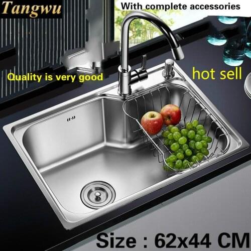 Free shipping Food grade 304 stainless steel kitchen sink 0.8 mm thick hot sell ordinary single trough stretch tap 62 x44 CM