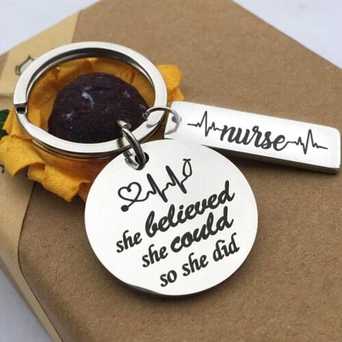 Nurse Keychain She Believed She Could So She Did Hospital Nurse Day Keyring Gift Women Bag Charm Key Ring Holder Jewelry