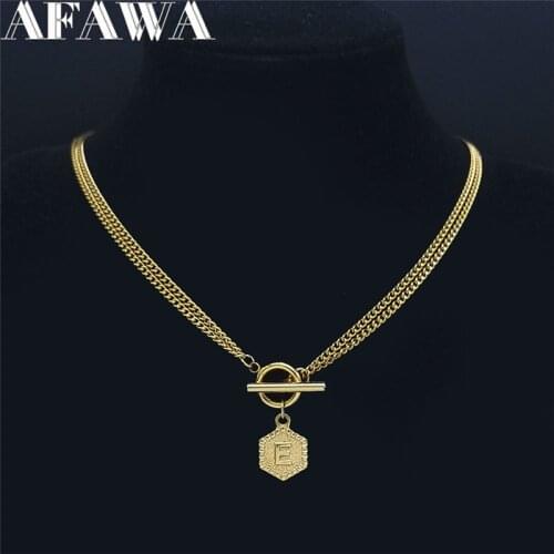 Stainless Steel Letter E Chocker Necklace Women Gold Color Chain Necklaces Initials Jewelry joyeria acero inoxidable XH07004S01