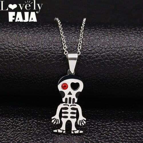 Gothi Skull Head Pendant Necklace Women Lady Jewelry Stainless Steel Skull Necklace Skeleton acero inoxidable joyeria N19463