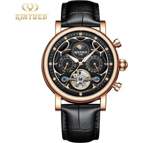 KINYUED Men Watch Top Brand Mens Mechanical Watches Automatic Tourbillon Skeleton Wristwatch Calendar Relogio Masculino dropship