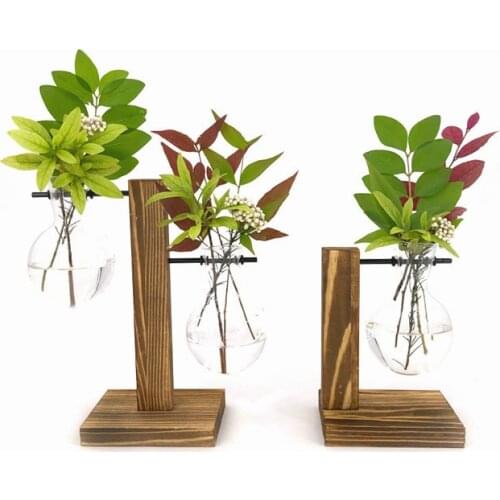 Terrarium Vasevase Decoration Home Bonsai Flower Plant Vases Vintage Flower Pot Transparent Wooden Frame Glass Tabletop Plants