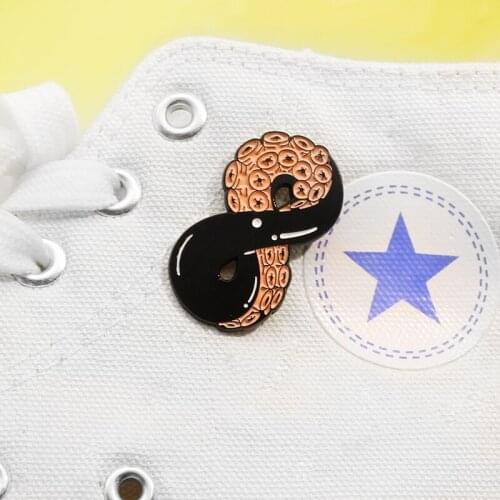 Twisted eight figure Enamel Brooch octopus Dark chocolate Biscuits Lapel Pin Bag jackets cute Badge Gift for children and friend