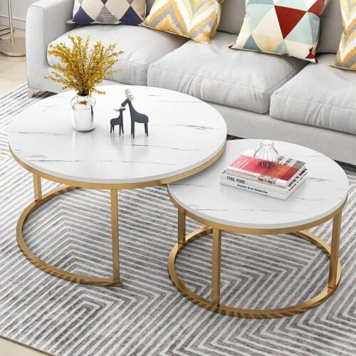 European style Living room coffee tables marble texture wooden combination furniture round tea table durable table OXIA