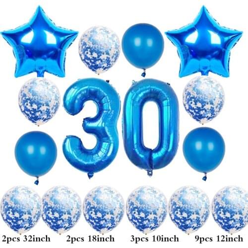 1set 32 inch blue Number Foil Helium Balloons Congratulate 20 30 50 60 Years Old Adult Birthday Party Decor Supplies