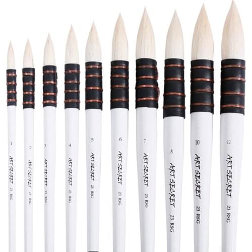 Natural White Painting-Brush Goat Hair Short Wooden Handle Copper Wire Twisted Watercolor Art Supplies Artist Tool 23RSG