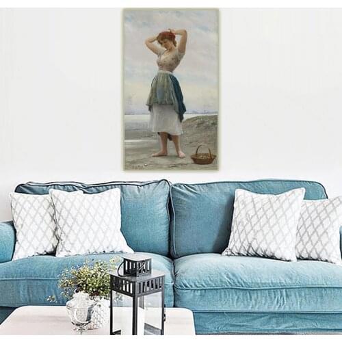 Citon Eugene de Blaas《On The Shore》Canvas Art Oil Painting Artwork Poster Picture Wall Hanging Decor Home Living Room Decoration