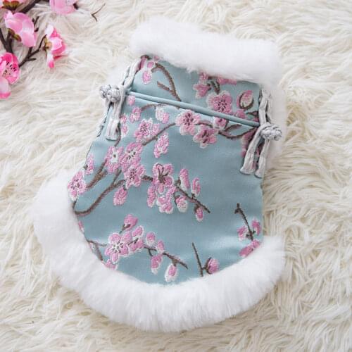 Tang Suit Coat Dog Clothes Jacket for Dogs Clothing Pet Outfits Lamei Small Cute Winter Warm Yorkies Print Blue Girl Mascotas
