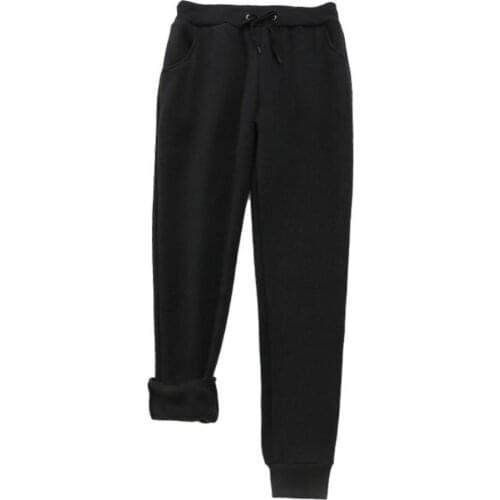 50% Hot Sales Sporty Women Solid Color Drawstring Ankle Tied Warm Fleece Long Pants Trousers