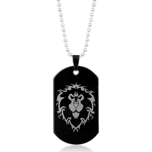 Dongsheng Hot Game Series Black Fashion Lion Head Metal Necklace WOW Alliance Logo Dog Tag Pendant Necklace For Men -30