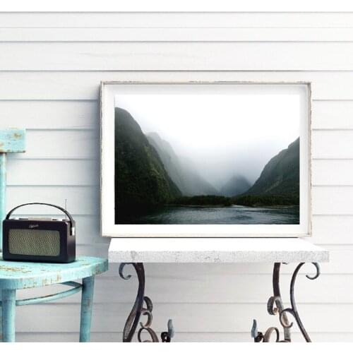 Milford Sound New Zealand Landscape Painting Picture Mountain Modern Photography Poster Canvas Print Living Room Wall Art Decor