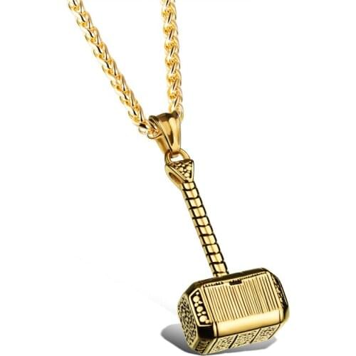 26G 50Cm Europe And America Stainless Steel Man Necklace Golden Steel Color Fashion Personality ThorS Hammer Pendants Jewelry