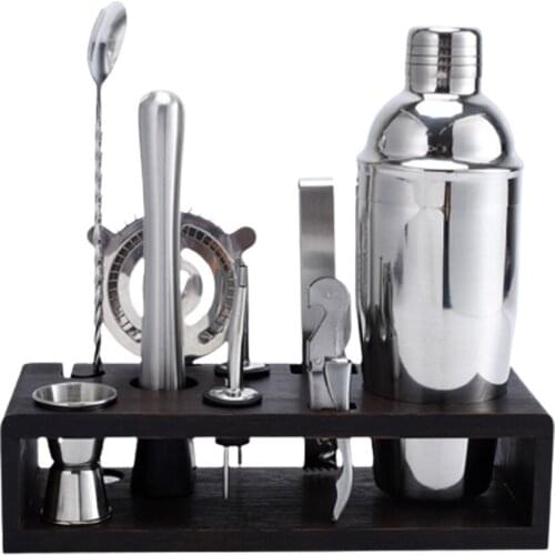 Cocktail Shaker Set 10-Piece Bartender Kit With Stand Stainless Steel Cocktail Set Silver/ Black For Home Bars Perfect Gift