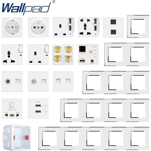 Wallpad DIY Module White Acrylic Panel With Silver Border Wall Power Socket Electrical Outlet Function Key Free Combination