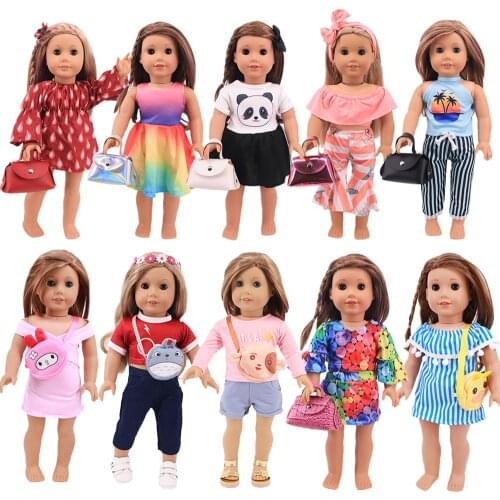 2PCS/Set Doll Clothes+Handmade Bag Accessories Cartoon Pattern Cool Stuff Fits 18 Inch American Girl Doll,43Cm Newborn Baby Doll