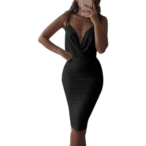 Summer Dress Solid Color Low Neck backless Swing collar Female Women Backless Sexy Dress Clubwear Womens Clothing