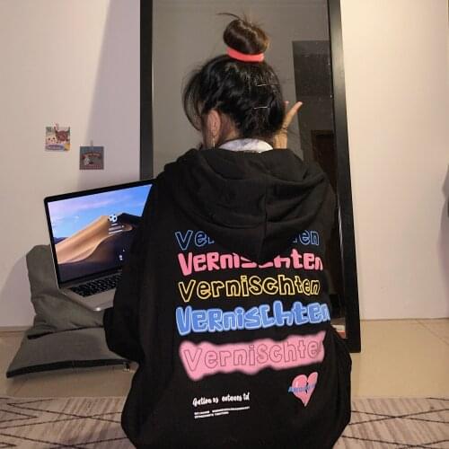 2021 autumn double-layer cap back printed sweatshirt jacket college style all-match casual all-match hoodie