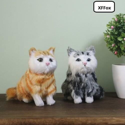 A pair of real life gray&yellow cat models plastic&furs simulation sitting cat dolls gift about 12x13x7cm xf1239
