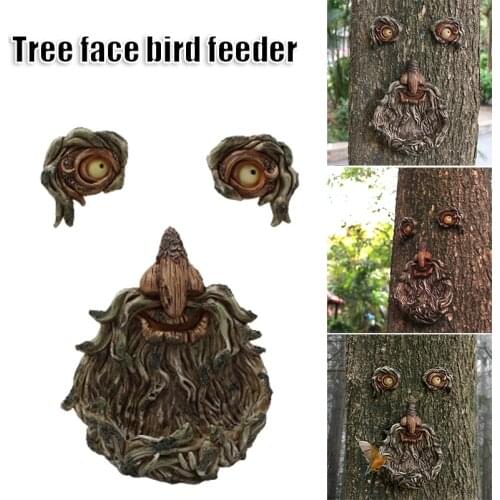Tree Face Birds Feeder Pendant for Outdoor Garden Decoration Diy Crafts Pendant Hole Statue Tree Face Hangering can CSV