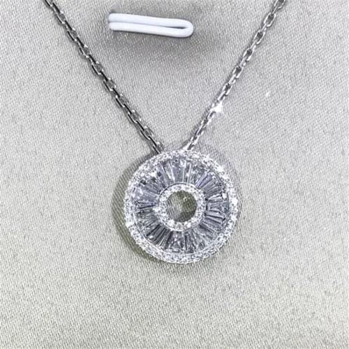 Fashion Round Pendants 5A Zircon Cz 925 Sterling silver Wedding Pendant with Necklace for women Bridal jewelry girl Gift