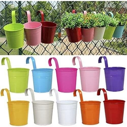 Hanging Flower Pot Metal Iron Bucket Planter with Detachable Hook Multifunctional Holder for Garden Courtyard Balcony Dropship