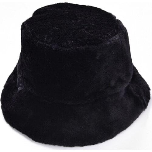Fisherman hat ladies autumn winter plush pot hat flat top wide eaves casual fashion thick fur warm cap SL-07