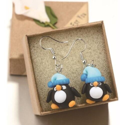Cute Women Polymer Clay Penguin Dangle Hook Earrings Jewelry Christmas Gift