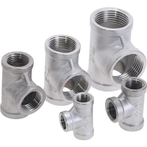 304 Stainless Steel Pipe Elbow Female Threaded 3 Way Tee Pipe Fitting 1/8" 1/4" 3/8" 1/2" 3/4" 1" 1-1/4" BSP Threaded Connector